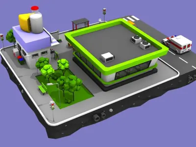 Dairy Store Block from Cartoon Low Poly City Low-poly 3D model