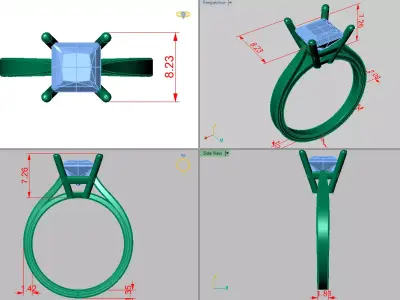 princess solitaire cathedral ring  3D print model