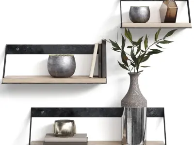 Pottery Barn Trenton Aged Wood And Iron Shelves 3D model