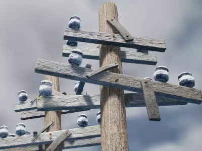 Low-poly PBR Wood Electricity Wires Poles Set Low-poly 3D model