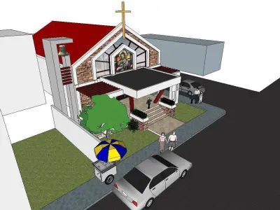 Architecture-Religion-God-Culture-Temple-0119 church with car 3D model