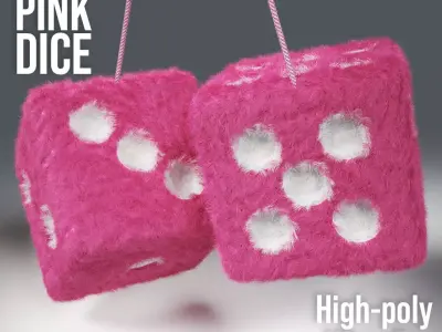 Pink Furry Car Mirror Dice 3D model