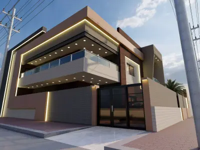 Home modern house on street Low-poly 3D model