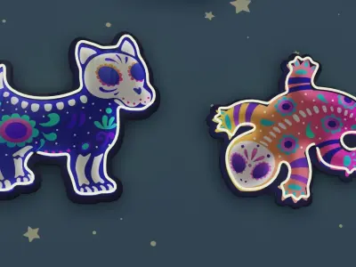 4 Cute Neon Wall Decoration with Mexican Pet Patterns Low-poly 3D model