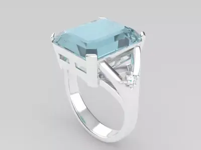 White Gold Ring with Blue Topaz and Diamonds 3D print model