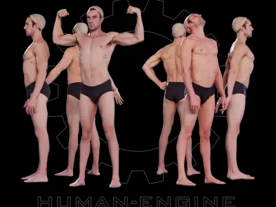 6 Male Standing Poses Anatomical Reference Bundle 007 3D model