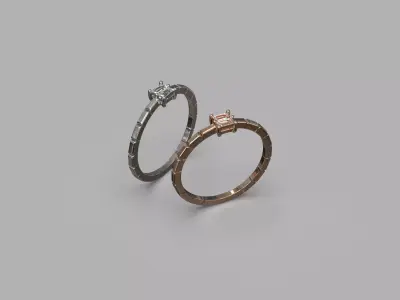 constructive ring jewelry with baguette gem stone Free 3D print model