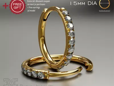 classic  delicate hoop earrings with gem stones 3D print model