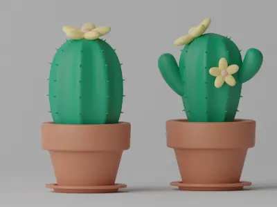Cartoon Cactus and Pot 3D model