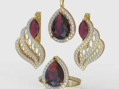 Ring  Earring and Pendant Set 3D printable model 0093 3D Model Pack