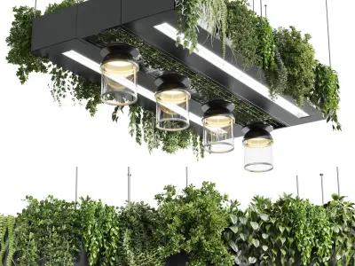 Rectangle pot light pendant - plant light hanging 14  Low-poly 3D model