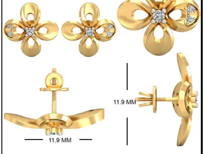 Earring 3dm STL OBJ FBX Render Details gold flower pendant wi... 3D print model