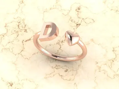 Alphabet Jewelry with Heart Ring  D 3D print model