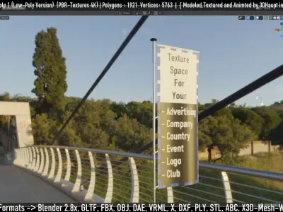 Animated Flag with Pole -1- Low-Poly Version Low-poly 3D model