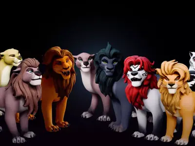 Lion Pride Pack - Stylized and Rigged 3D Characters Low-poly 3D model