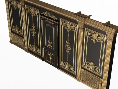 Boiserie Classic Wall with Mouldings 09 Black Low-poly 3D model