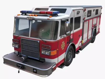 Resque Fire Truck Low-poly 3D model