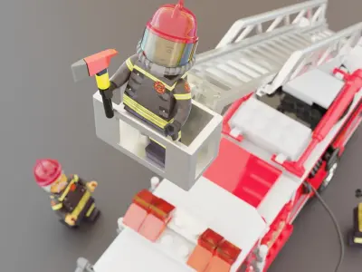 Lego Firetruck with Firefighter Squad  3D model
