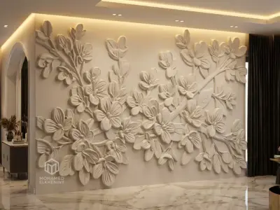  modern panel wall decor set relief stl mural CNC 285 3D model