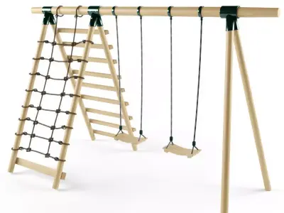 Double Seats Wooden Swing 7 3D model