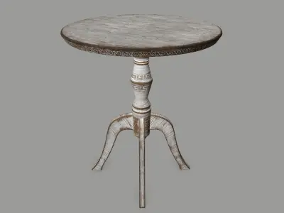Table old wooden with round top Low-poly 3D model