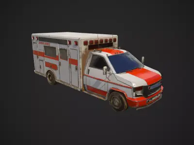 Low Poly Abandoned Rusty Ambulance - Textured Low-poly 3D model