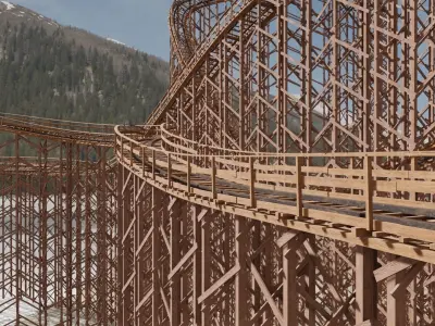 Wooden Rollercoaster Low-poly 3D model