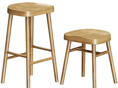 Zara Home The Ash Wood Stool 3D model