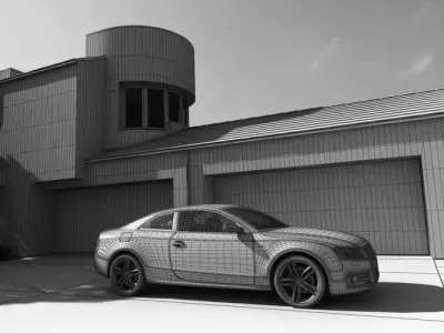 Yard Garage And A Car Audi 3D model