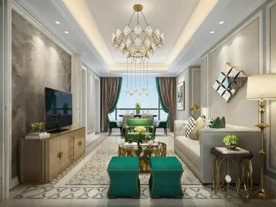 Luxury living room interior 3D model 46