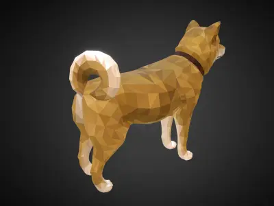 Dog Yellow Animal Low Polygon Art Low-poly 3D model