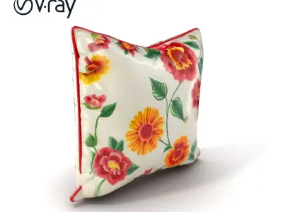 Vintage Floral Embroidered Pillow Cover model pack Low-poly 3D model
