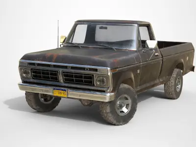 Ford Classic F100 pickup 1976 Old Black Low-poly 3D model