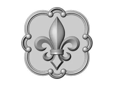 Rounded square royal lily corner scrolls arc rosette relief 3D print model