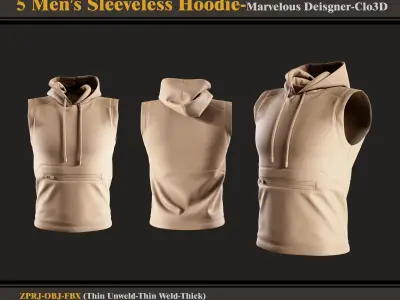 5 Men Sleeveless Hoodie-Marvelouse Designer-Clo3D-fbx-obj 3D model