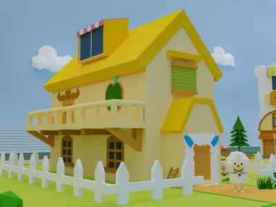 Little yellow cartoon house Free 3D model