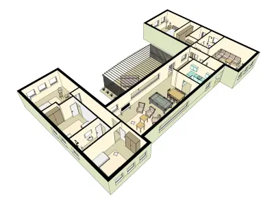 Four bedrooms home design 3D model