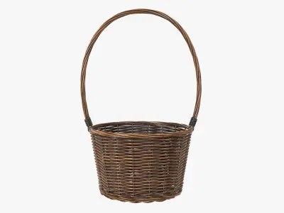 Wicker basket with long handle dark brown 3D model