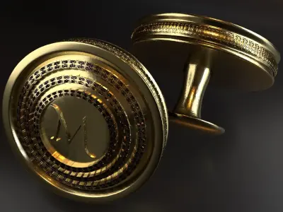 Luxury Cufflink with alphabet M 3D print model