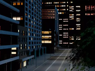 City Downtown Skyscraper Street 10 - NIGHT Low-poly 3D model