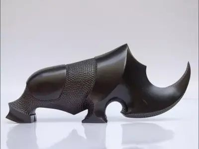 Futuristic Rhino Sculpture 3D Abstract Black Animal Art Low-poly 3D model