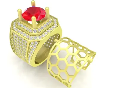 Luxury Pave Diamond Ring with Large Center Stone for Men  3822 3D print model