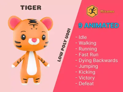 Tiger low poly animated v001 Low-poly 3D model