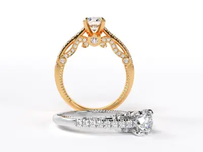 classic gold engagement ring with 1ct diamond 3D print model