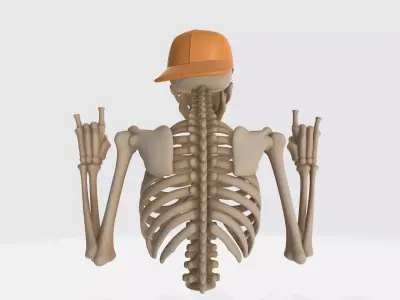 Cool Skeleton with Cap Rock On Skeleton Halloween Decor 3D print model