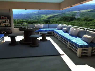 -Balcony design -Pallet seating group -Green landscape  Free 3D model