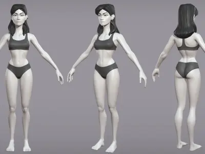 Cartoon female character Pietra base mesh 3D model
