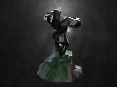Low Poly Gorilla man on rock Low-poly 3D model