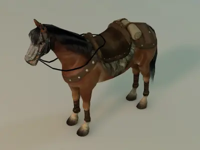 Horse with fur Low-poly 3D model