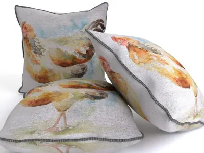 Voyage Cushion - Chicken -Piped Pillow 3D model